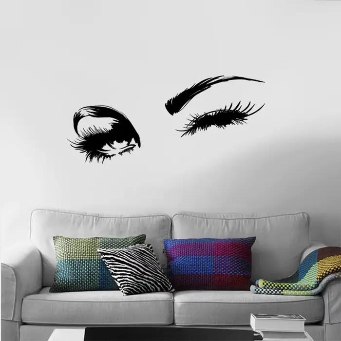 Autocollants Muraux Yeux Charmants et Cils Éblouissants Décoration Murale Vinyle Adhésif Stickers Design Intérieur Chambre