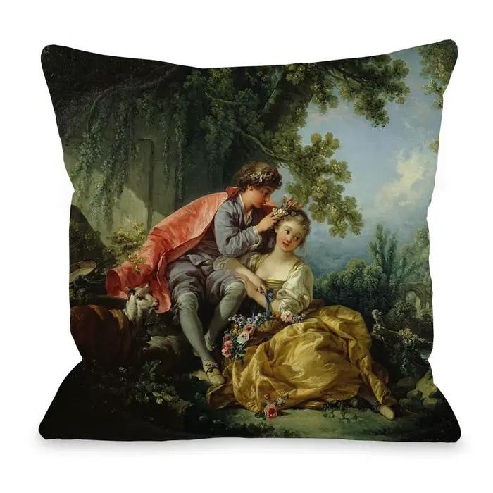 Housse de coussin décorative avec peinture de portrait d'art Rococo européen de François Boucher