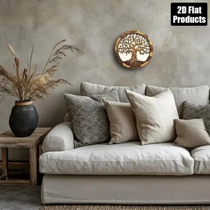 Décoration murale rustique en bois Arbre de Vie - Décor rond de 5