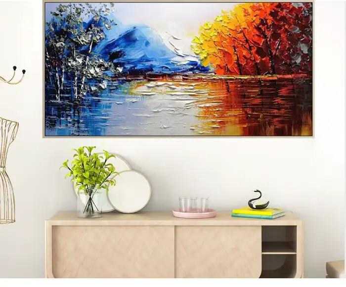 Peinture de paysage abstraite faite à la main sur toile