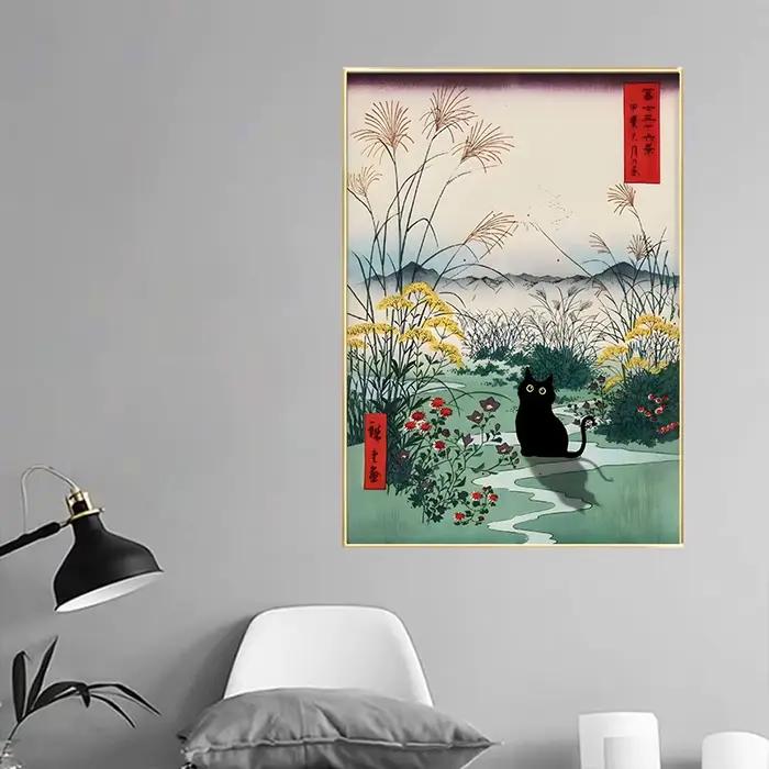 Peintures célèbres Mona Lisa nuit étoilée avec drôle chat noir affiche toile peinture tournesol Reproduction mur Art décor à la maison
