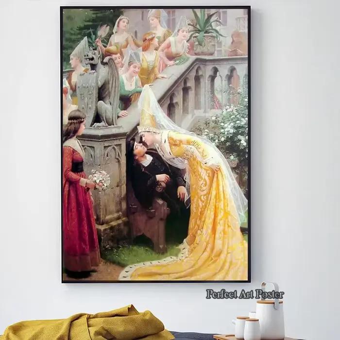 Peinture sur toile vintage sur le thème du chevalier médiéval Accolade