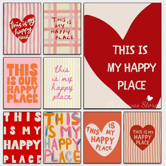 Affiche imprimée sur toile avec citation en forme de cœur «This Is My Happy Place»