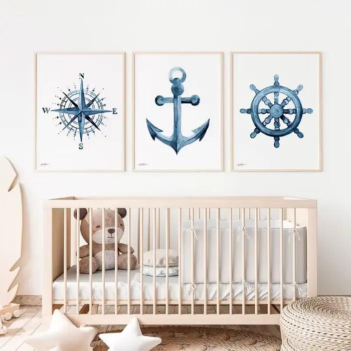 Affiches nautiques côtières aquarelle bleue