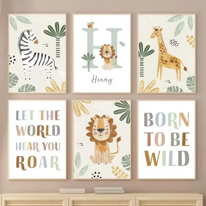 Peinture sur toile avec girafe et zèbre
