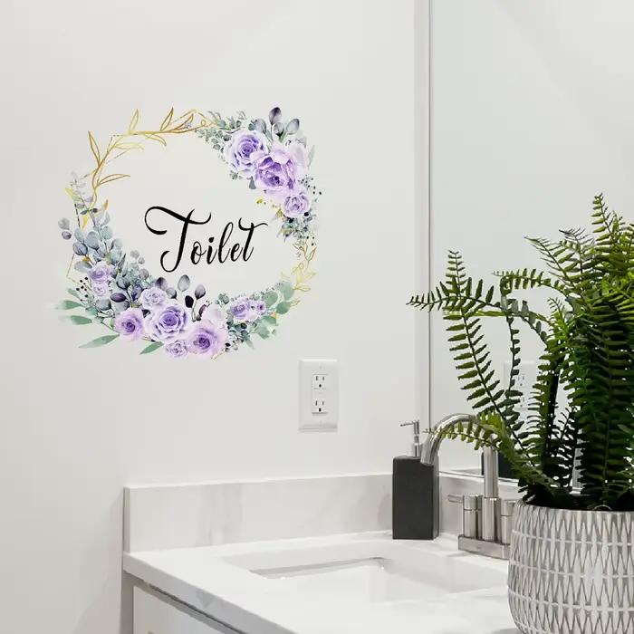 Autocollants muraux de porte de toilette en forme de fleur