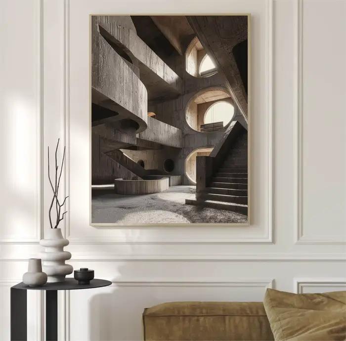 Affiche d'architecture brutaliste surréaliste