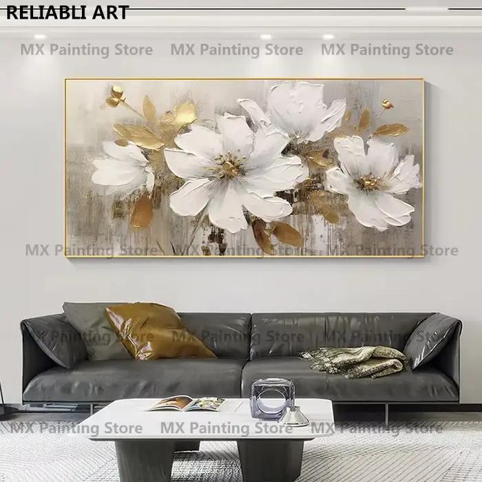 Peinture à l'huile de fleurs dorées sur affiche