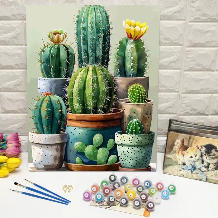Bricolage peint à la main toile peinture Cactus numérique