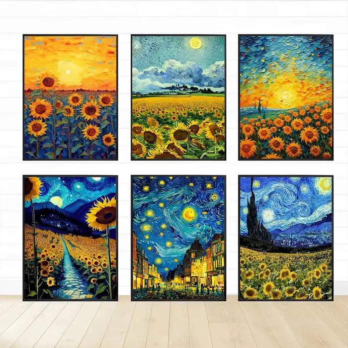 Van Gogh tournesol fleur ciel étoilé Art photos affiche impression peinture à l'huile toile