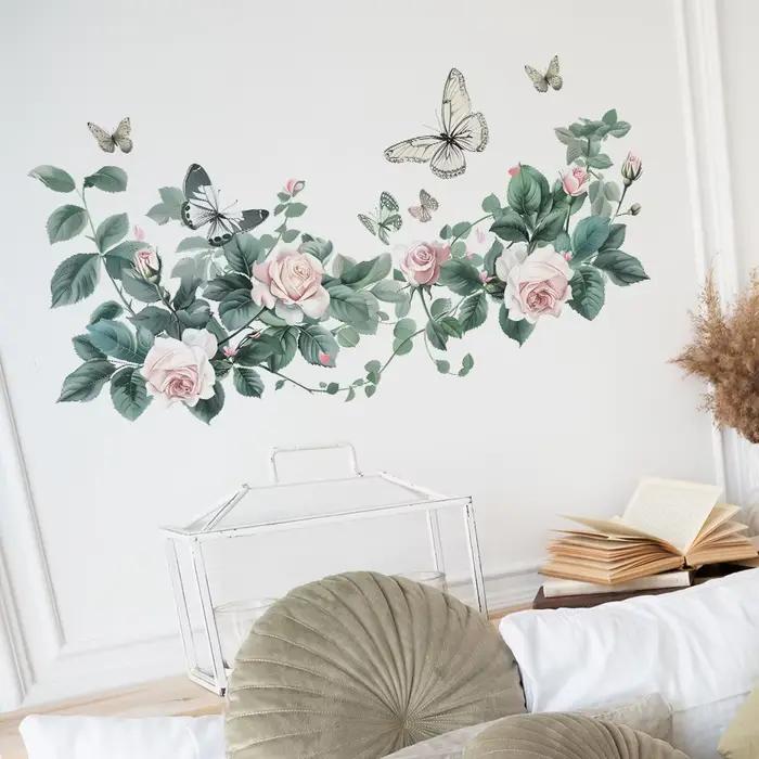 Autocollant mural de plantes vertes et de fleurs