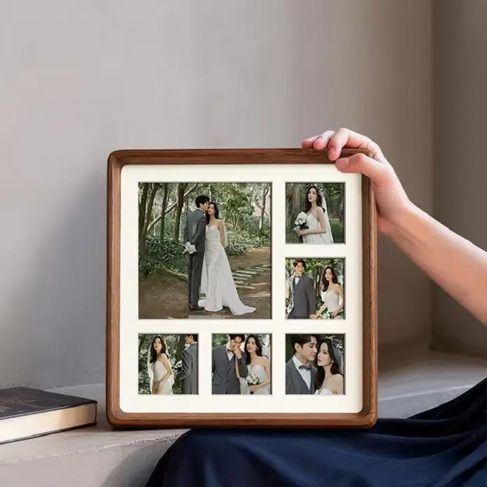 Cadre photo en bois premium à 9 compartiments