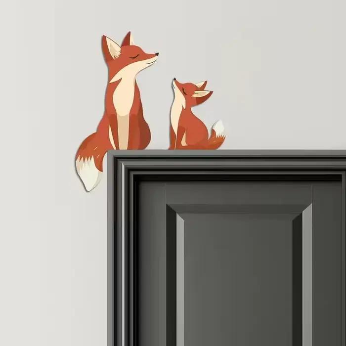 2 décorations murales d'art en bois de renard mignon
