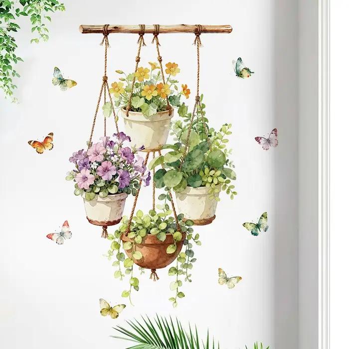 Autocollants muraux en aquarelle pour plantes en pot, pour chambre d'enfant, décoration de la maison, autocollant auto-adhésif pour plinthe, décoration murale pour salon