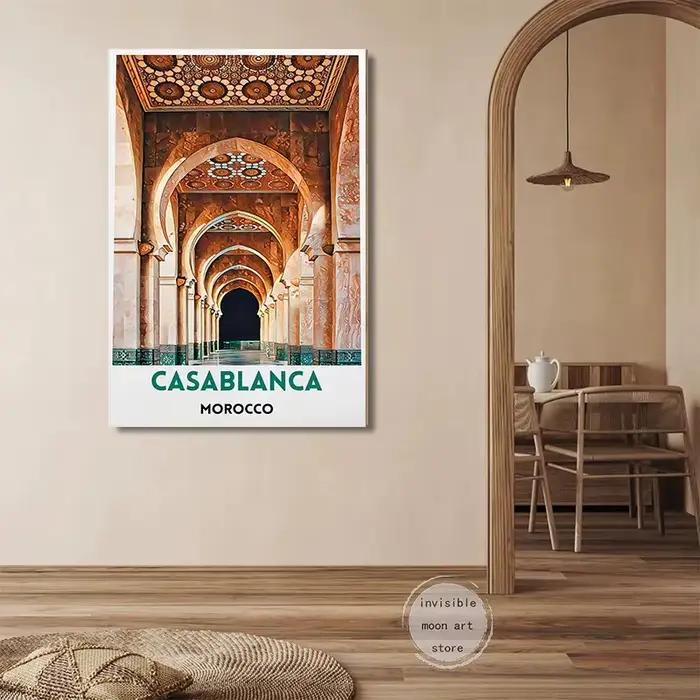Affiche d'art de voyage marocain Casablanca Marrakesh Fes
