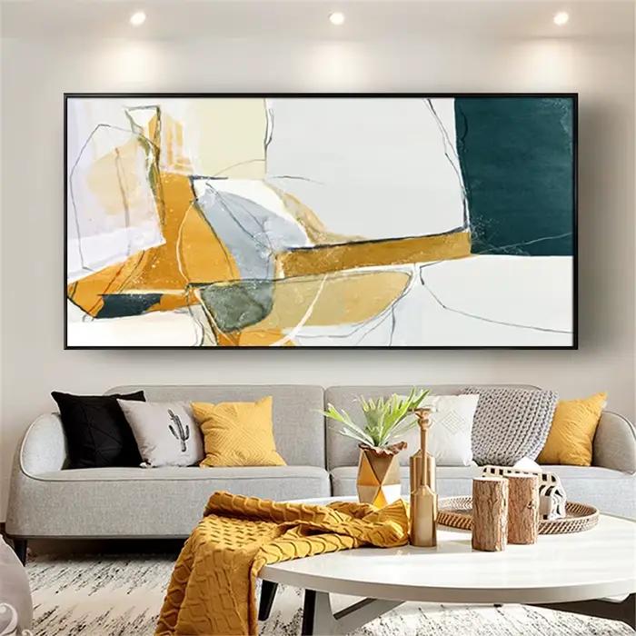 Peinture abstraite dorée et bleue peinte à la main sur toile