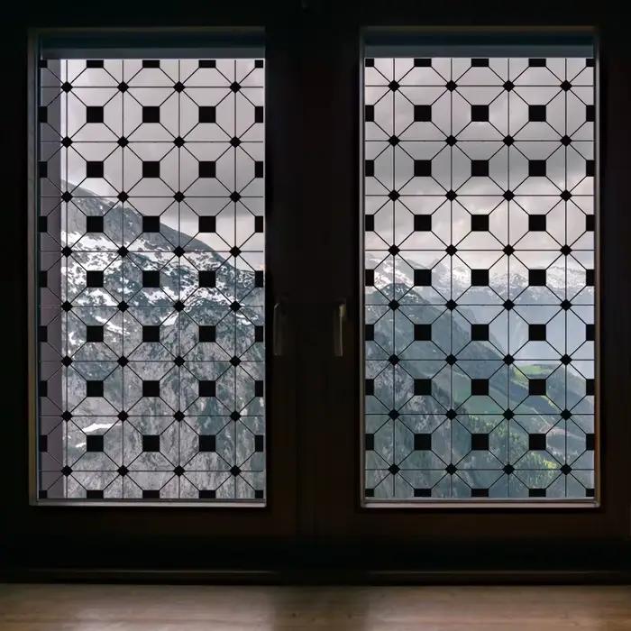 Film de Vitrail Transparent, Autocollant en Verre, Style Fer, Ligne Noire, Porte de Bureau, Anticollision, Décoration de Maison