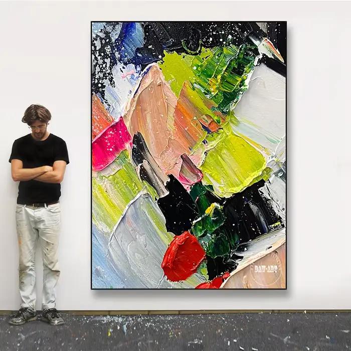 Toile de lin sans cadre faite à la main, Texture de couteau abstraite, peinture à l'huile abstraite, décor mural, Art acrylique, offre spéciale