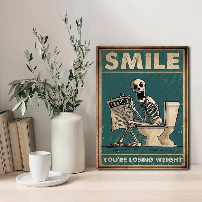 Peinture sur toile l'homme squelette est accroupi dans la toilette