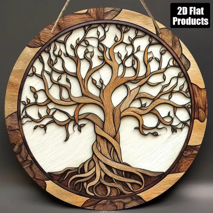 Décoration murale rustique en bois Arbre de Vie - Décor rond de 5