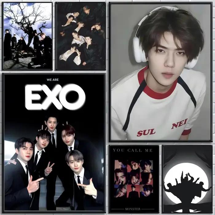 Affiche artistique autocollante du groupe de garçons EXO