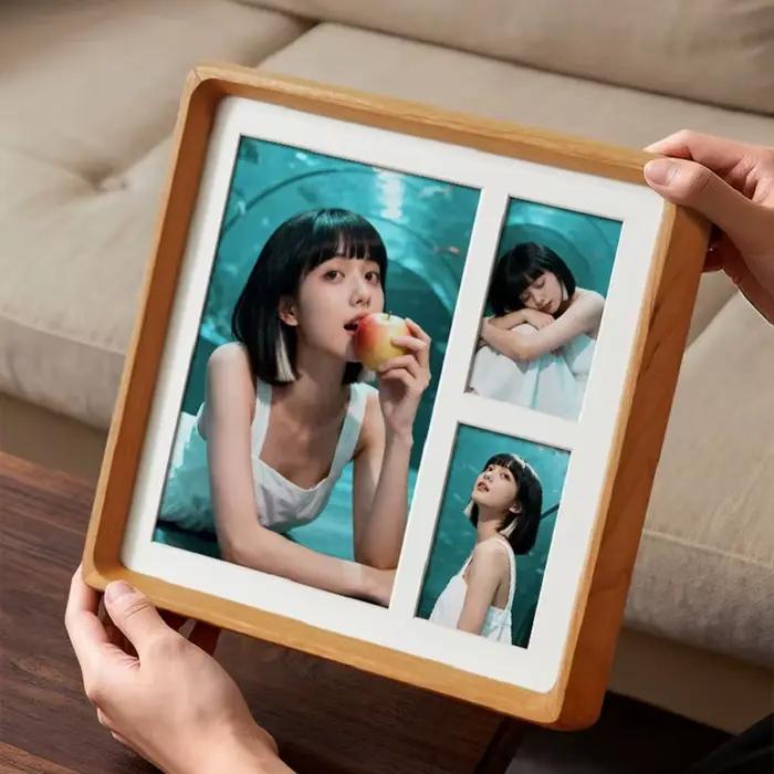 Cadre photo en bois premium à 9 compartiments