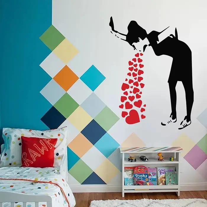 Banksy Love-Décalcomanie murale fille malade avec coeurs