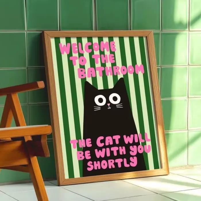 1 pièce d'impression de chat noir de salle de bains sans cadre