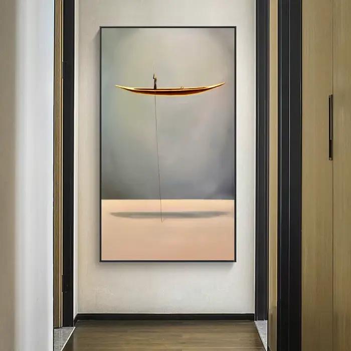 Peinture sur toile abstraite de bateau doré