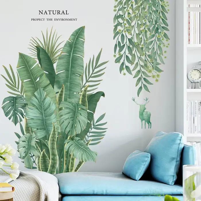 Feuilles vertes Stickers muraux pour la maison salon décoratif vinyle Sticker plantes tropicales bricolage enfant porte peintures murales papier peint