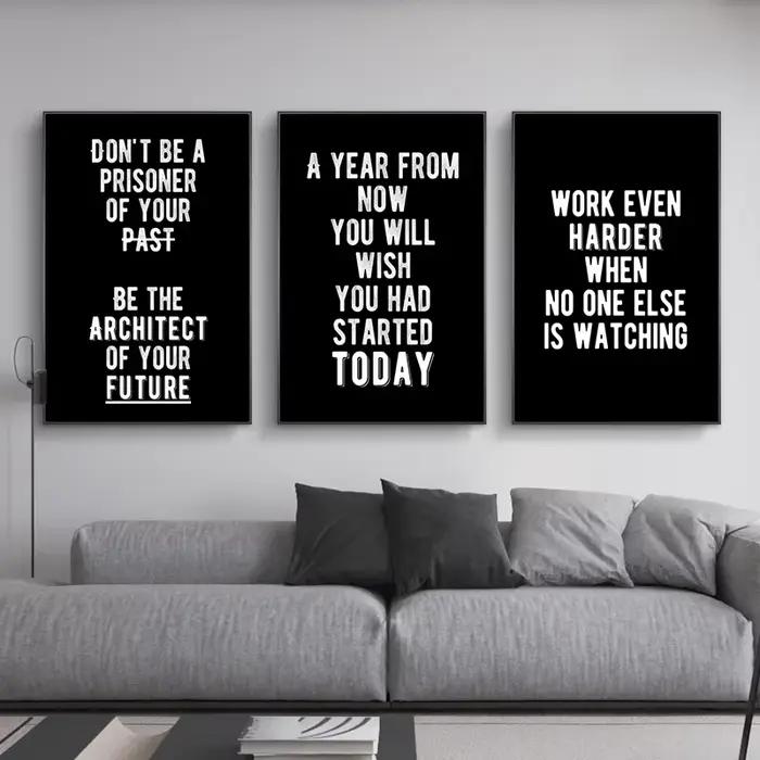 1 peinture sur toile, lettres inspirantes en noir et blanc
