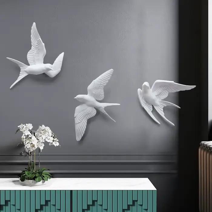 Décoration murale d'oiseaux tridimensionnels blancs européens