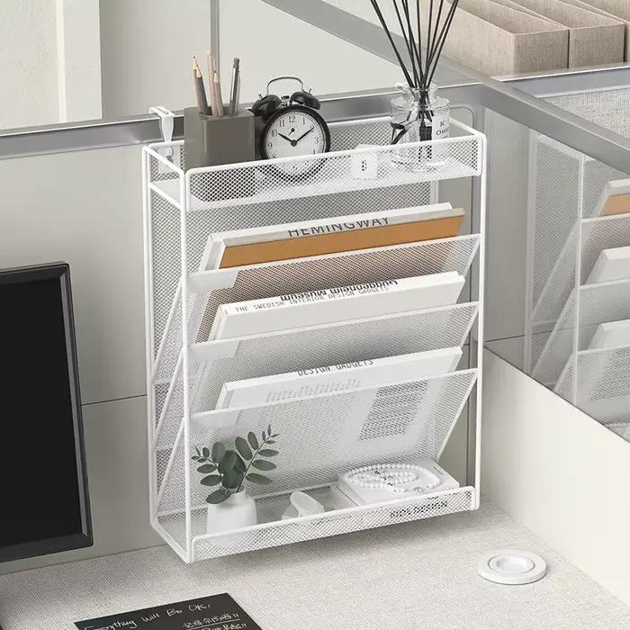 Étagère murale réglable en maille métallique – Support de rangement noir et blanc pour l'organisation du bureau