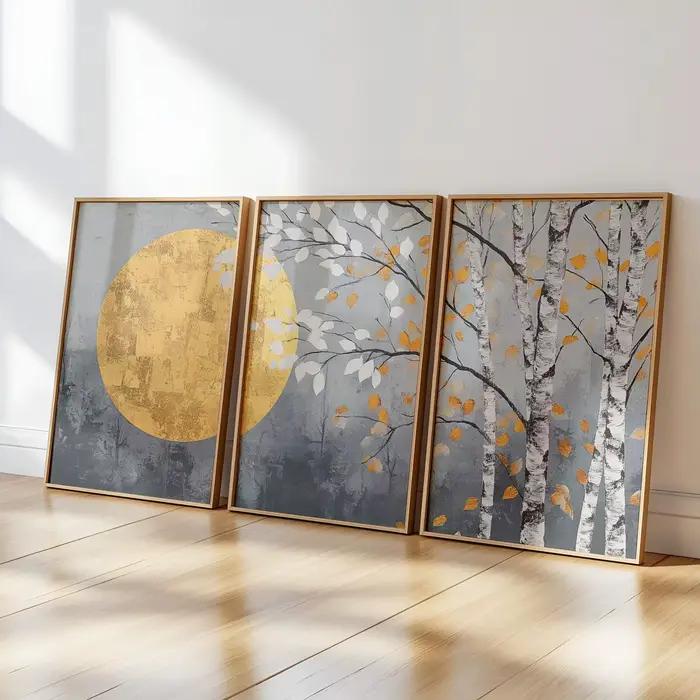 Lot de 3 affiches d'art sur toile Japandi Nature - Impressions murales