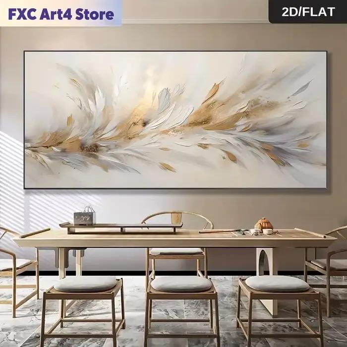 Peinture sur toile abstraite moderne sans cadre - Décoration murale contemporaine dorée