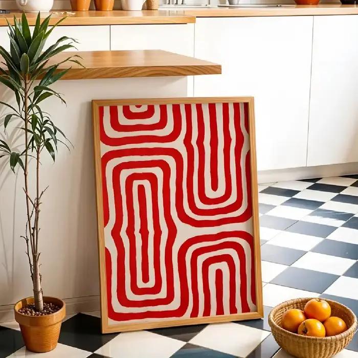 Impression sur toile de peinture murale au design géométrique rouge