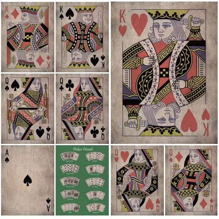 Cartes à jouer Vintage Poker mains mur Art toile peinture affiches imprime photos murales pour salon décor à la maison sans cadre