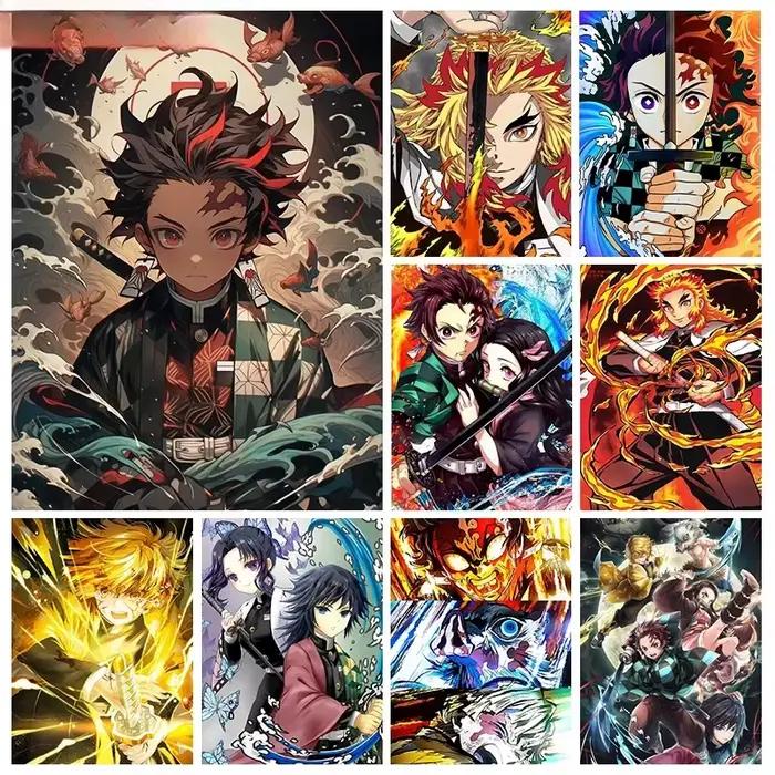 Kit de peinture à l'huile par numéros Demon Slayer, Kamado Tanjirou & Rengoku Kyoujurou, ensemble de peinture DIY sans cadre, décoration d'intérieur
