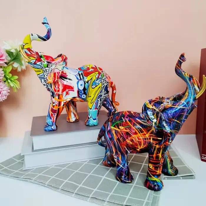 Décor à la maison peinture nordique Graffiti éléphant Sculpture Figurine Art