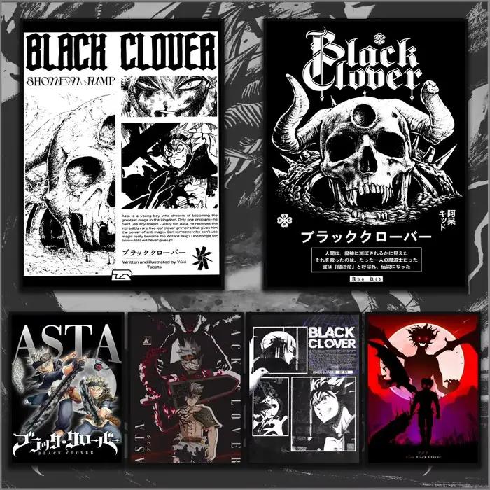 B-B-Black Anime Clover Poster Aesthetic HD PVC Wall Art - Imperméable et réutilisable pour la maison