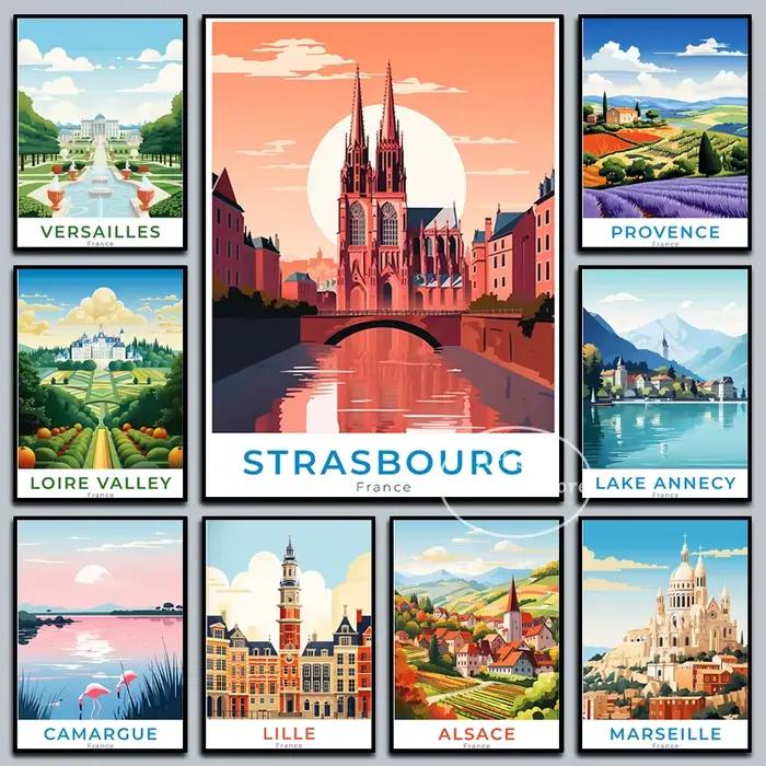Strasbourg Marseille Paris Skyline Nice Travel Canvas Painting Prhonneur