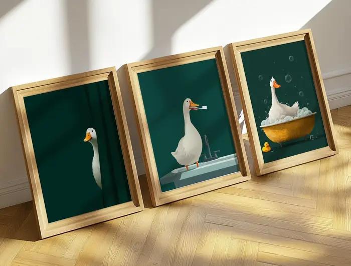 Affiches d'art en forme d'oie de dessin animé mignon