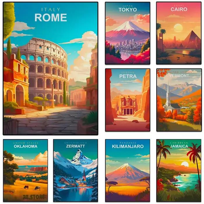 Affiches imprimées de villes de voyage mondiales