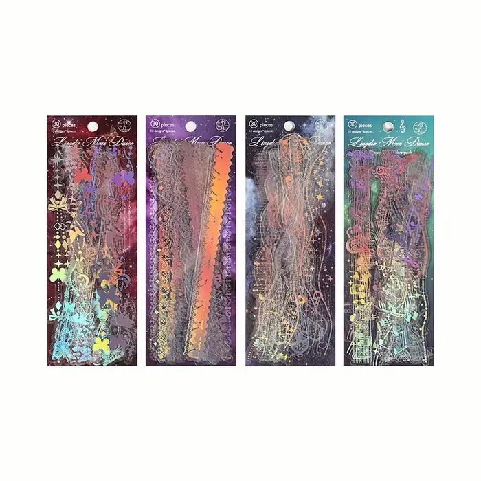 Pack d'autocollants décoratifs de Style coréen, 30 feuilles, autocollants d'estampage en feuille holographique mignons et élégants pour chargeur supérieur Kpop, journaux et plus encore