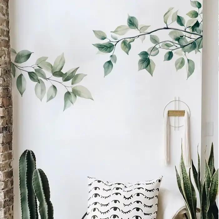 Branches d'arbre fraîches feuilles vertes autocollants muraux chambre salon entrée décoration de la maison