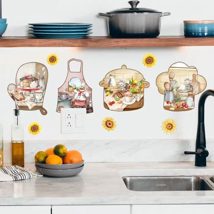 Mode imperméable à l'eau anglais vaisselle autocollants mignon bricolage cuisine Stickers muraux auto-adhésif dessin animé tournesol décalcomanie chambre
