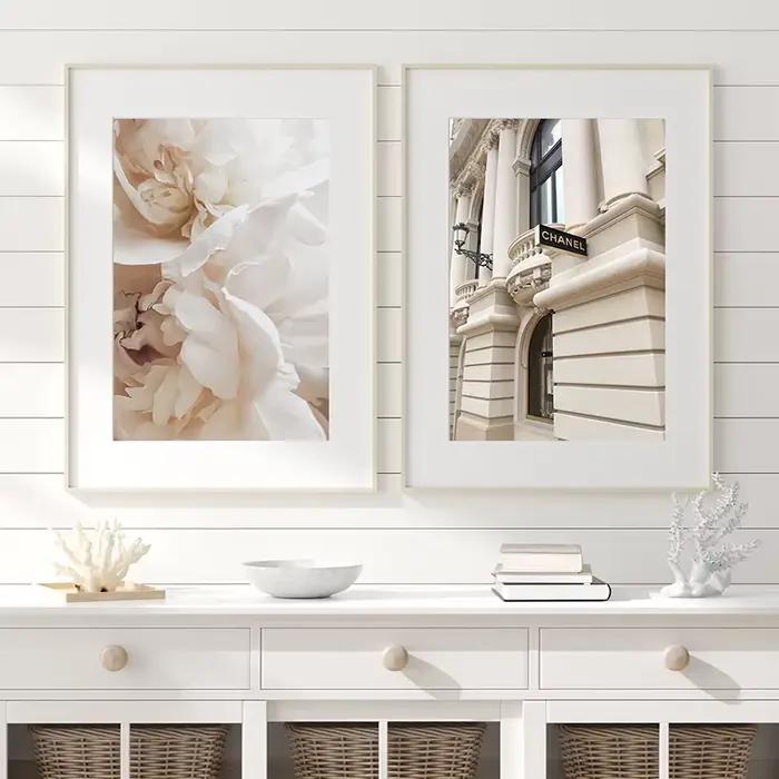 Affiches Murales et Imprimés de Fleurs Florales Beige Pastel à la Mode