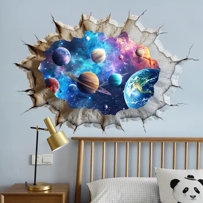 Autocollant mural de planète spatiale à trous de dessin animé