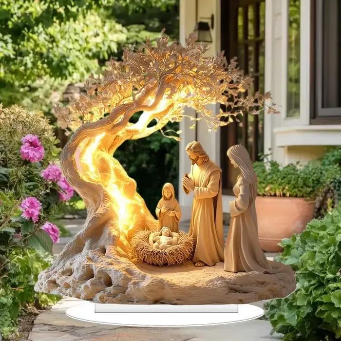 Crèche de table dans un décor de Noël plat en acrylique représente la naissance de Jésus