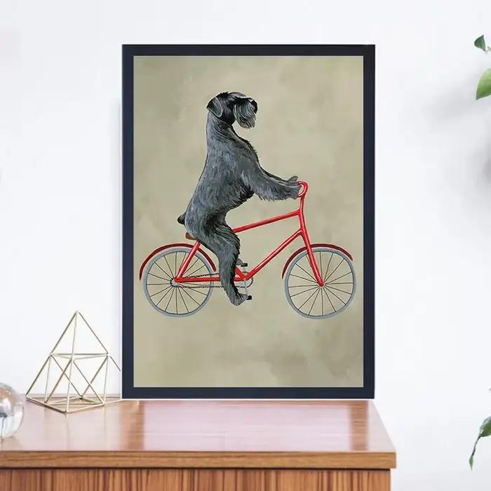 Affiches et impressions de chiens sur vélo, animaux drôles et mignons, peinture sur toile, art mural rétro nordique, décoration de la chambre et de la maison